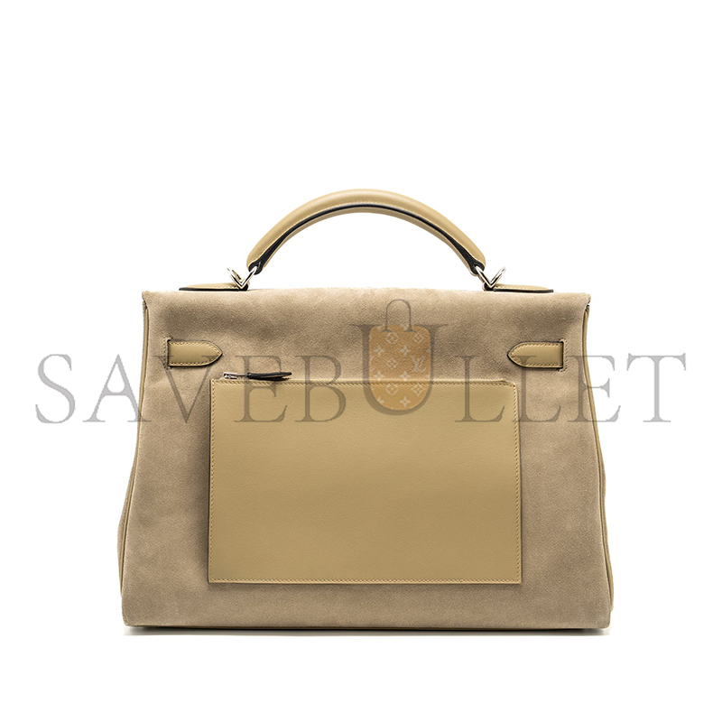 H**me5 master maxi kelly 42 gris caillou grizzly suede and beige marfa swift (42*27*17cm)